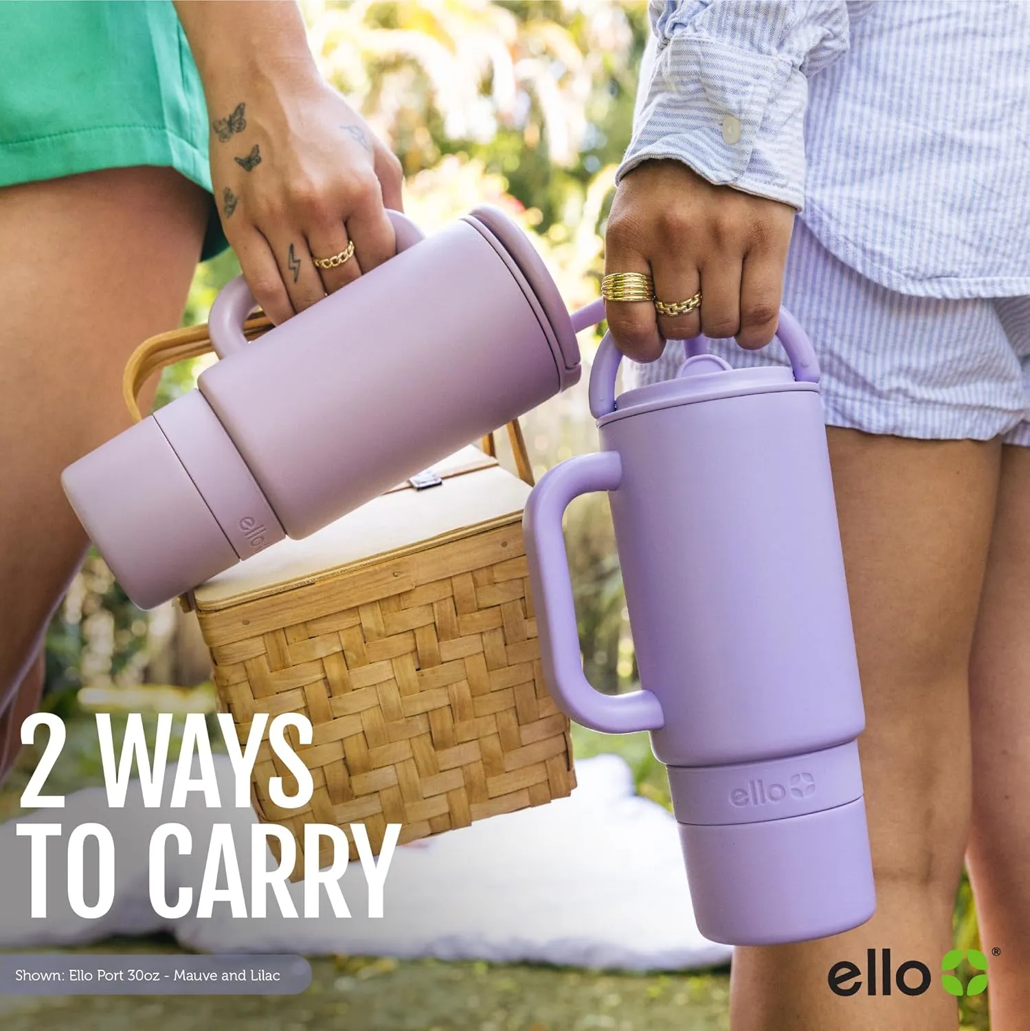 Ello Port 30oz Tumbler with Carry Loop & Integrated Handle | Vacuum Insulated Stainless Steel Reusable Water Bottle Travel Mug | Leak Proof Lid | Flexible Straw | BPA-Free | Dishwasher Safe | Mauve