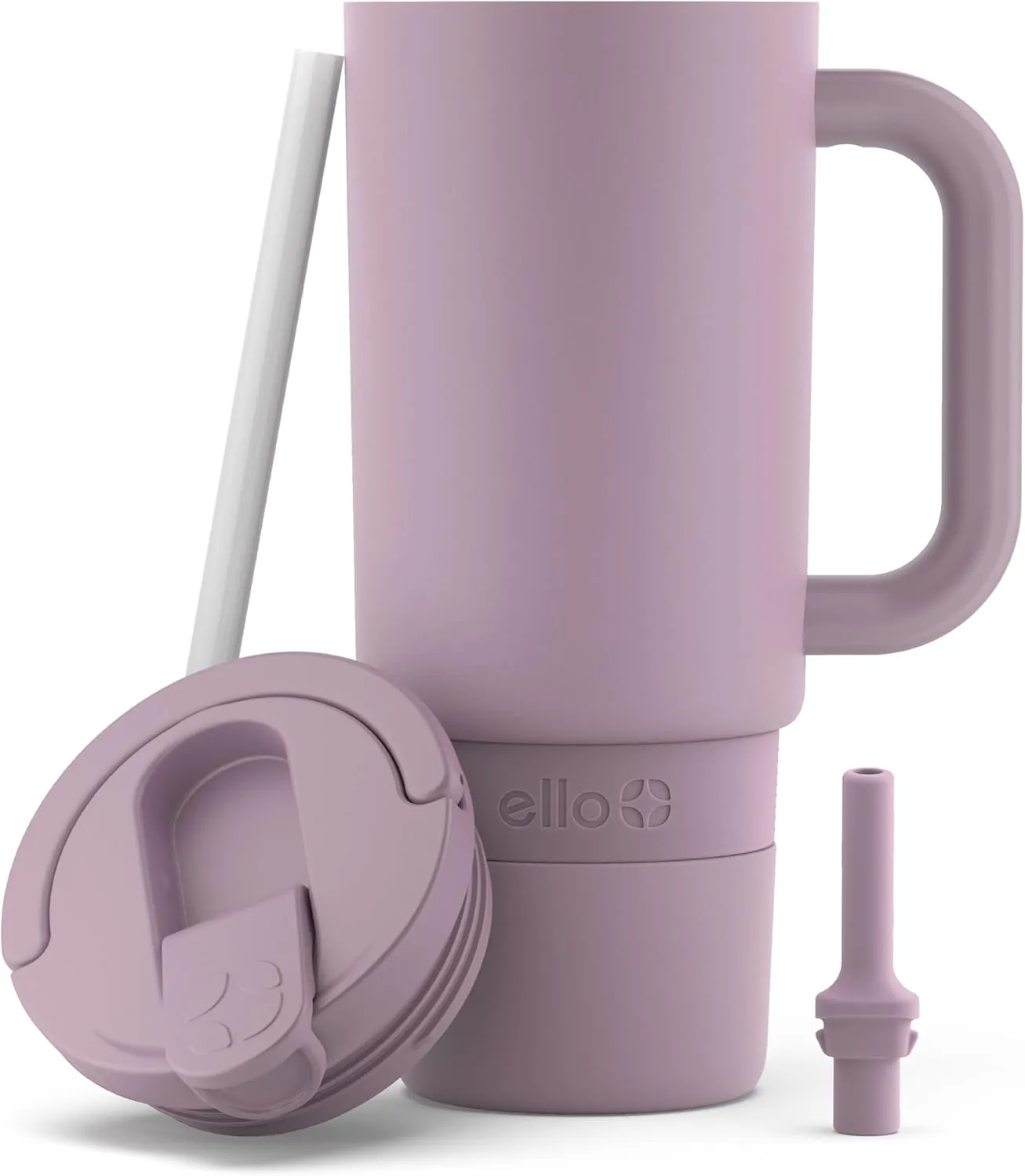 Ello Port 30oz Tumbler with Carry Loop & Integrated Handle | Vacuum Insulated Stainless Steel Reusable Water Bottle Travel Mug | Leak Proof Lid | Flexible Straw | BPA-Free | Dishwasher Safe | Mauve