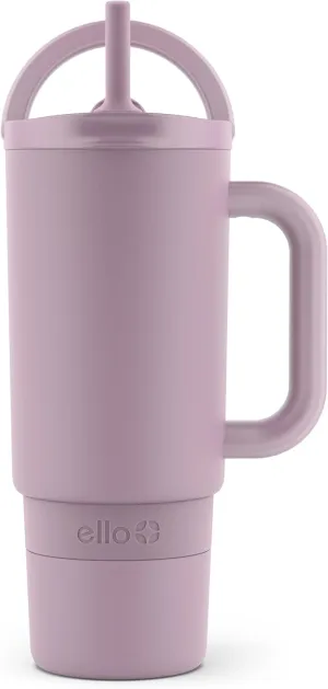 Ello Port 30oz Tumbler with Carry Loop & Integrated Handle | Vacuum Insulated Stainless Steel Reusable Water Bottle Travel Mug | Leak Proof Lid | Flexible Straw | BPA-Free | Dishwasher Safe | Mauve