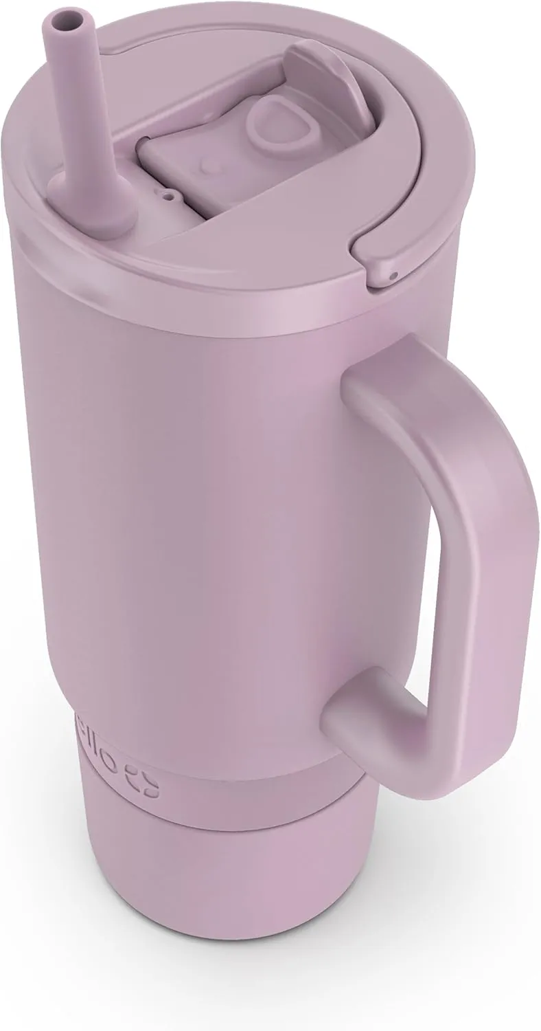 Ello Port 30oz Tumbler with Carry Loop & Integrated Handle | Vacuum Insulated Stainless Steel Reusable Water Bottle Travel Mug | Leak Proof Lid | Flexible Straw | BPA-Free | Dishwasher Safe | Mauve