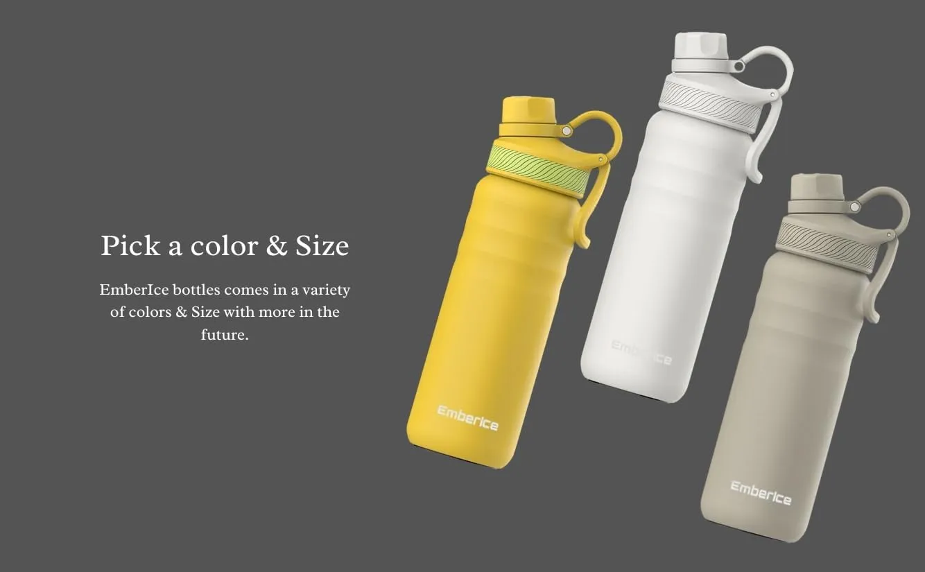 EmberIce double wall Insulated Stainless Steel Water Bottle with Straw, Lid, 12hr Hot and 24hr Cold Drinks, 24 oz (Black, 24 oz)