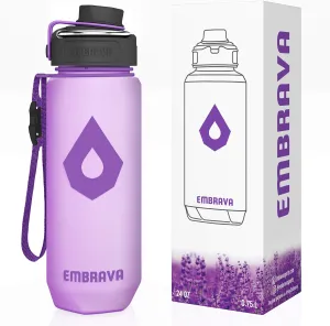 Embrava Time Marker Water Bottle - 24 Oz - with Metal Handle, Secure Leakproof Lid for Sports, Outdoors, Fitness and Travel - Fast Flow Drink Spout, Lanyard with Clip