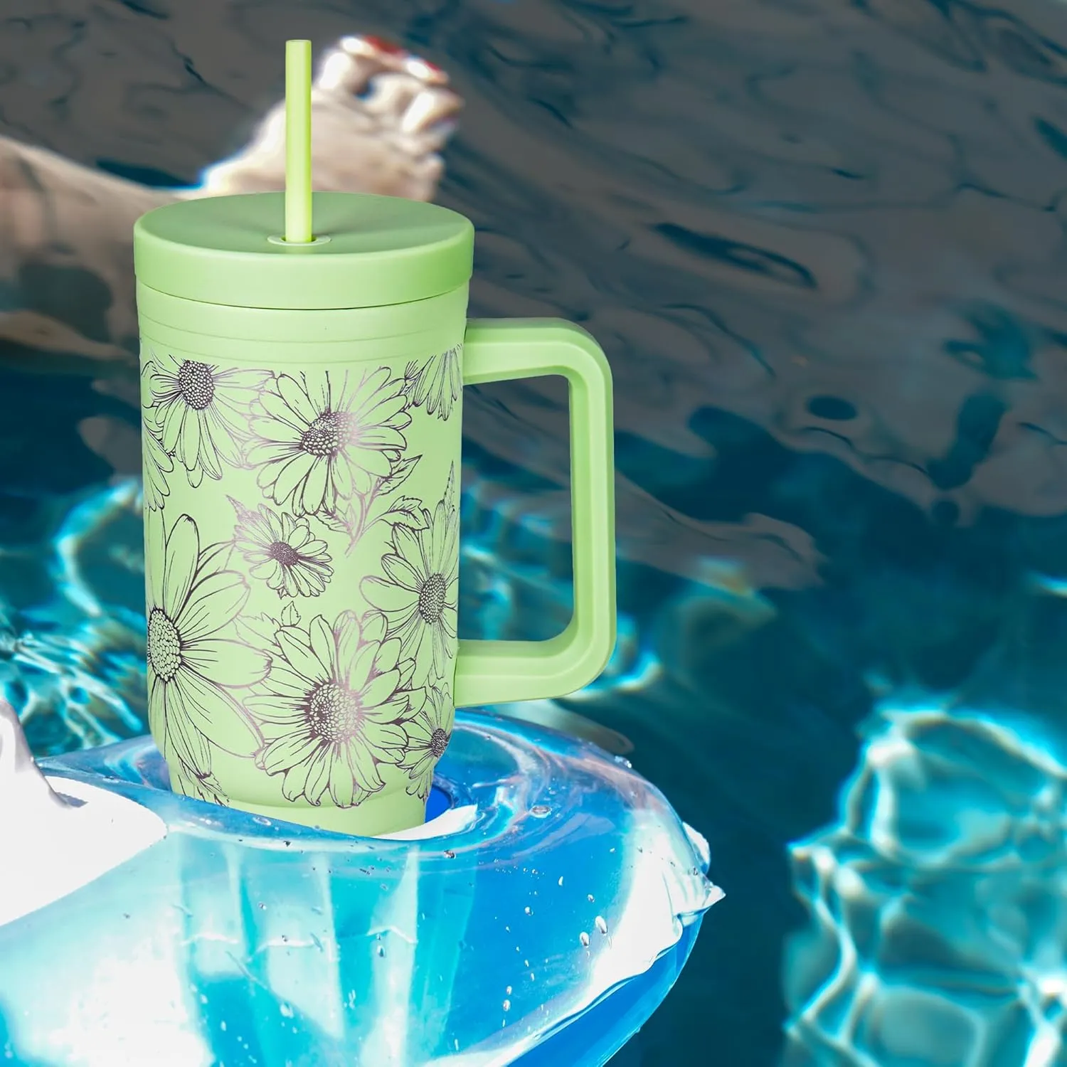 Engraved Daisy 40oz Insulated Tumbler with Handle, Lid & Straw - Use for Water, Tea, Coffee & More-Disabled USMC Vet Owned Small Business