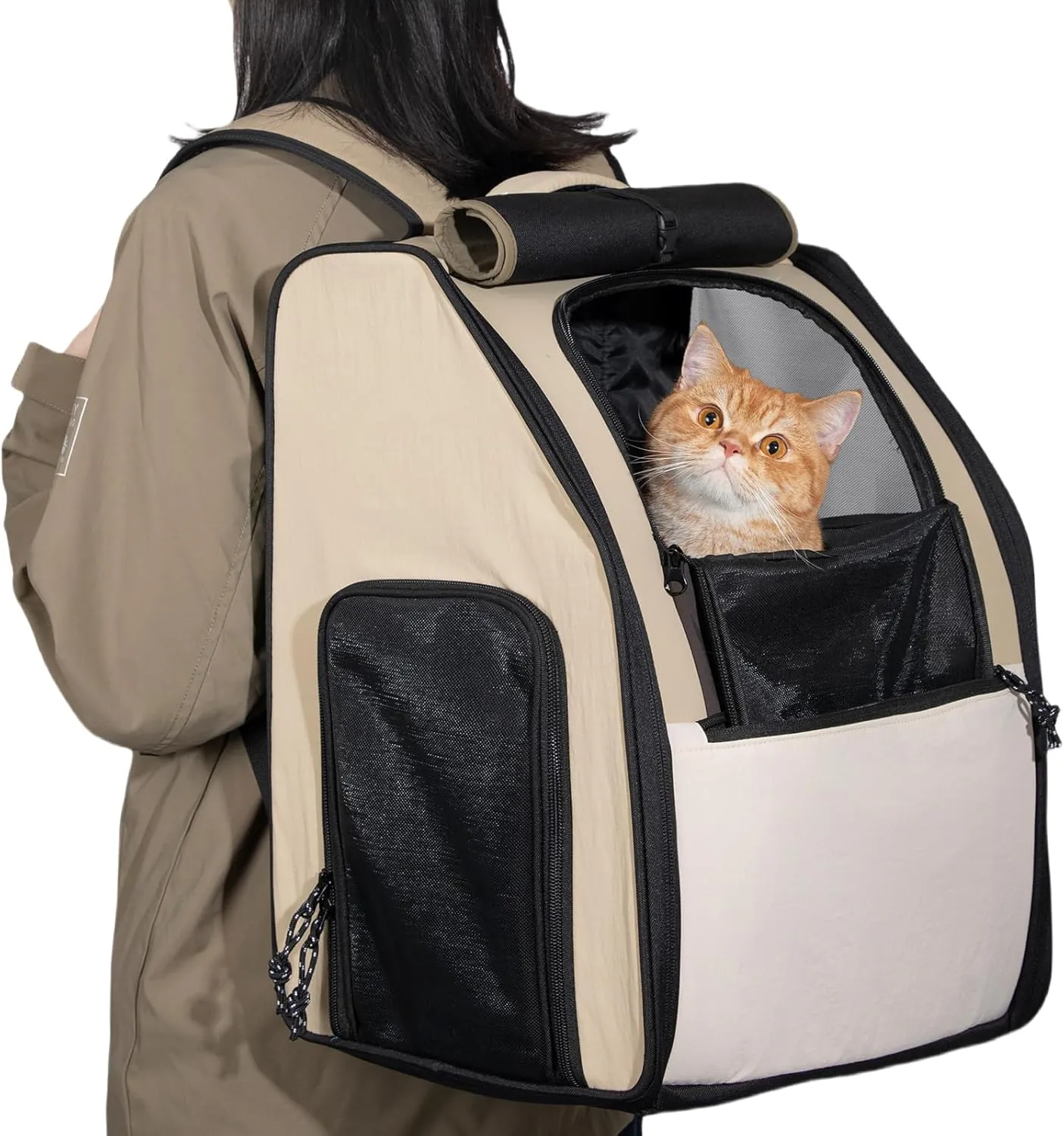 ETIAL Large Space Pet Backpack for Cats and Small Dogs – Adjustable Roll-Up Skylight, Ventilated Mesh, Anti-Escape Zipper, Waterproof Carrier for Travel, Hiking, Car Rides, and Outdoor Adventures