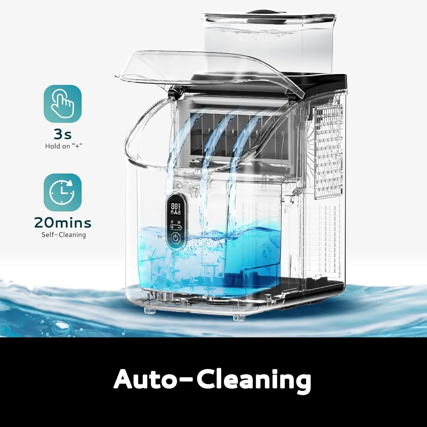 EUHOMY Ice Cube Maker Machine Countertop with External Water Tank, 34Lbs, 16Pcs Ready in 13 Mins, 2 Ways to Add Water, Auto-Cleaning, with Ice Scoop & Basket, for Home/Kitchen/Office/Bar (Black)