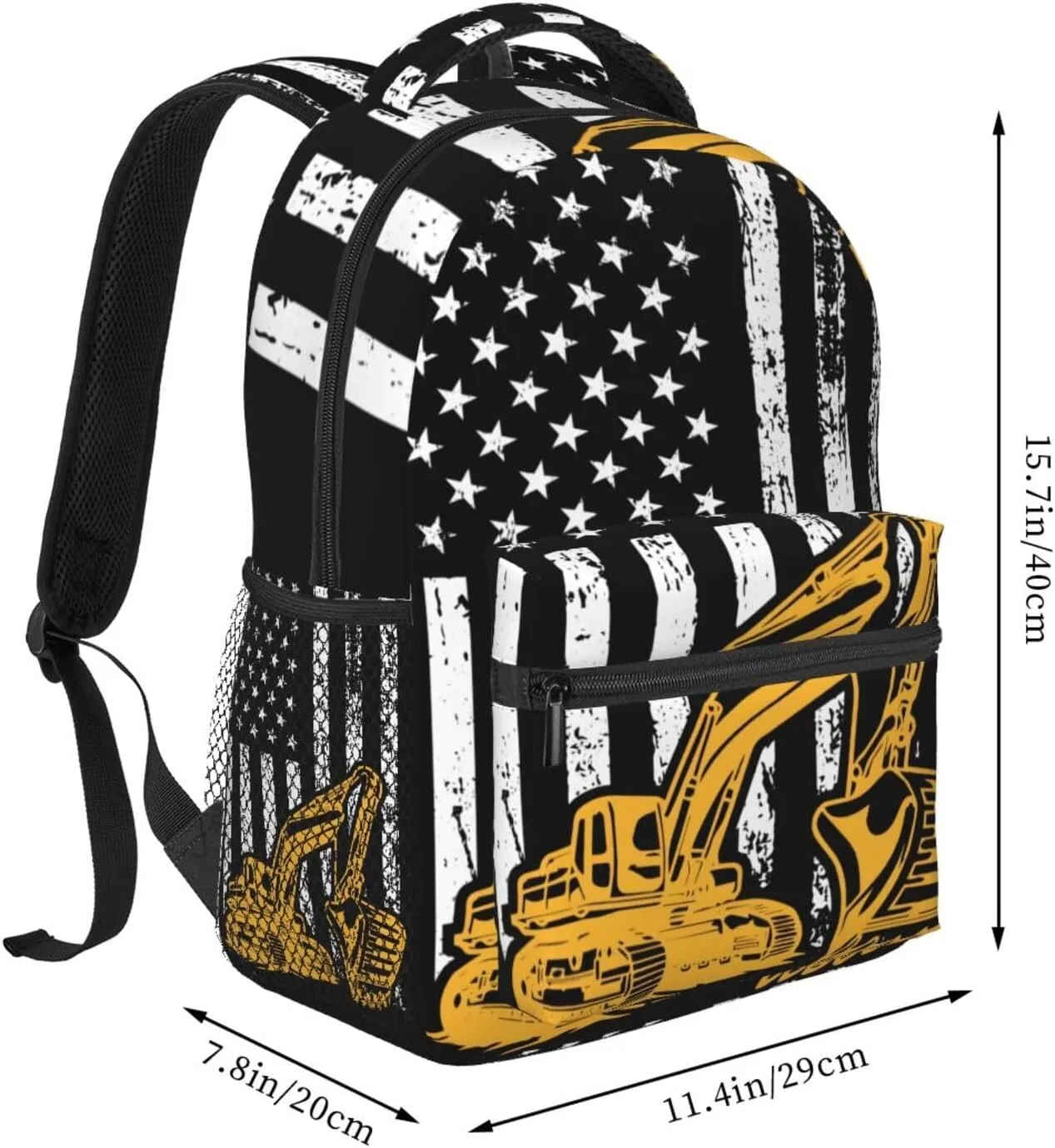 Excavator American Flag Backpack Lightweight Laptop Backpack Casual Daypack Travel Double Shoulder Bag For Women Men