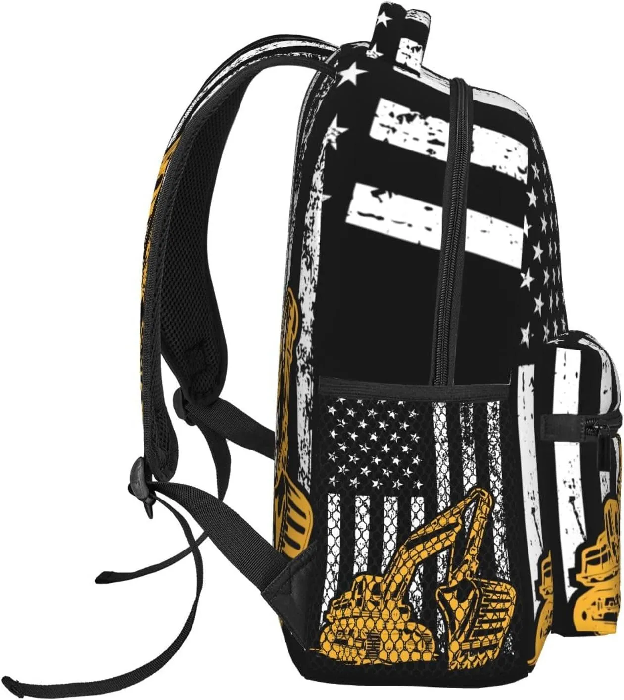 Excavator American Flag Backpack Lightweight Laptop Backpack Casual Daypack Travel Double Shoulder Bag For Women Men