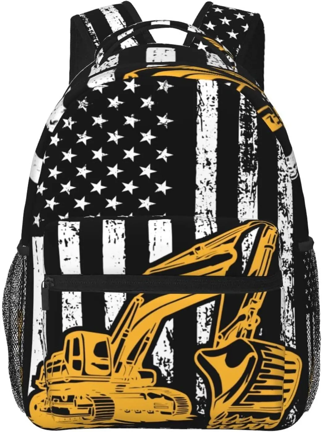 Excavator American Flag Backpack Lightweight Laptop Backpack Casual Daypack Travel Double Shoulder Bag For Women Men