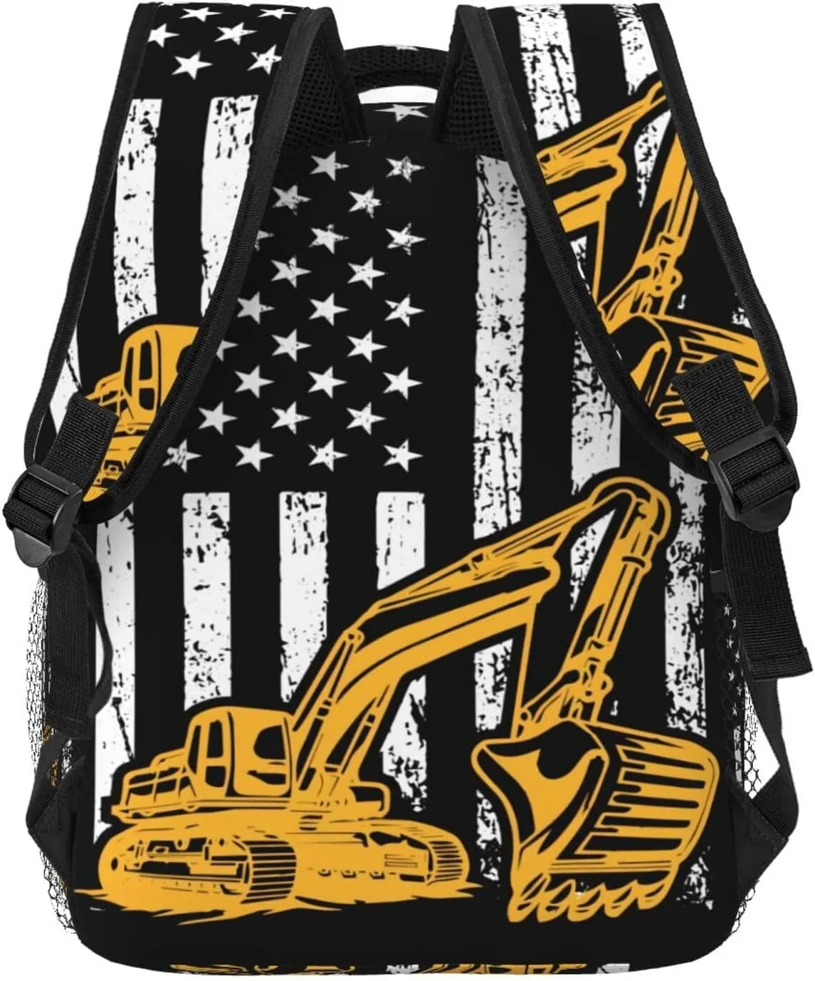 Excavator American Flag Backpack Lightweight Laptop Backpack Casual Daypack Travel Double Shoulder Bag For Women Men