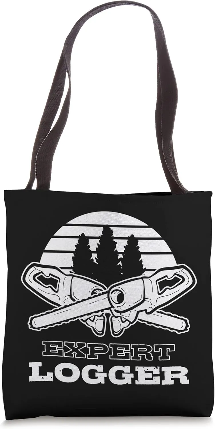 Expert Logger Chainsaw Worker Woodworker Lumberjack Flannel Tote Bag