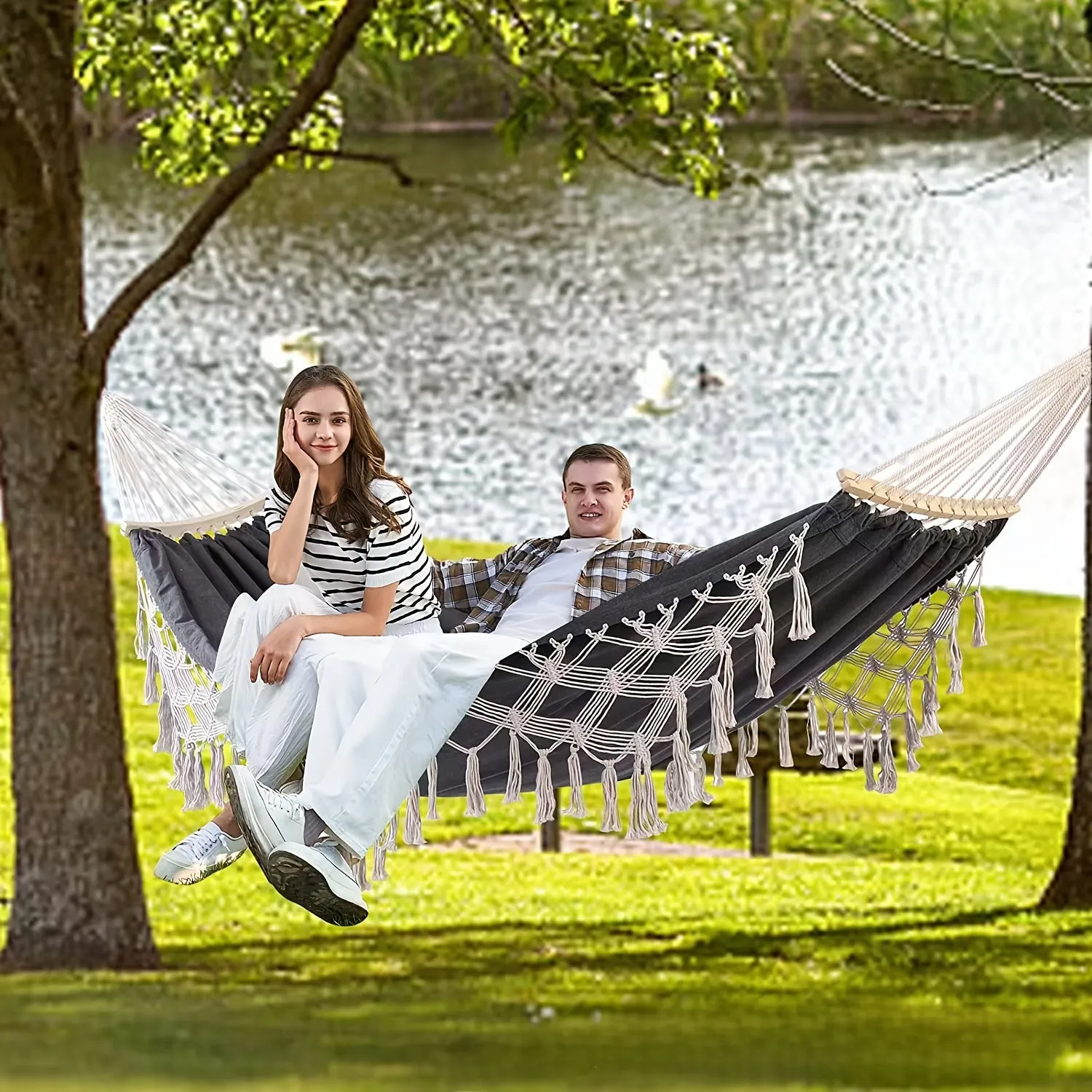 Extra Wide And Thick Canvas Outdoor Hammock 2 Person Double Luxury Hammock Swing Mesh Chair