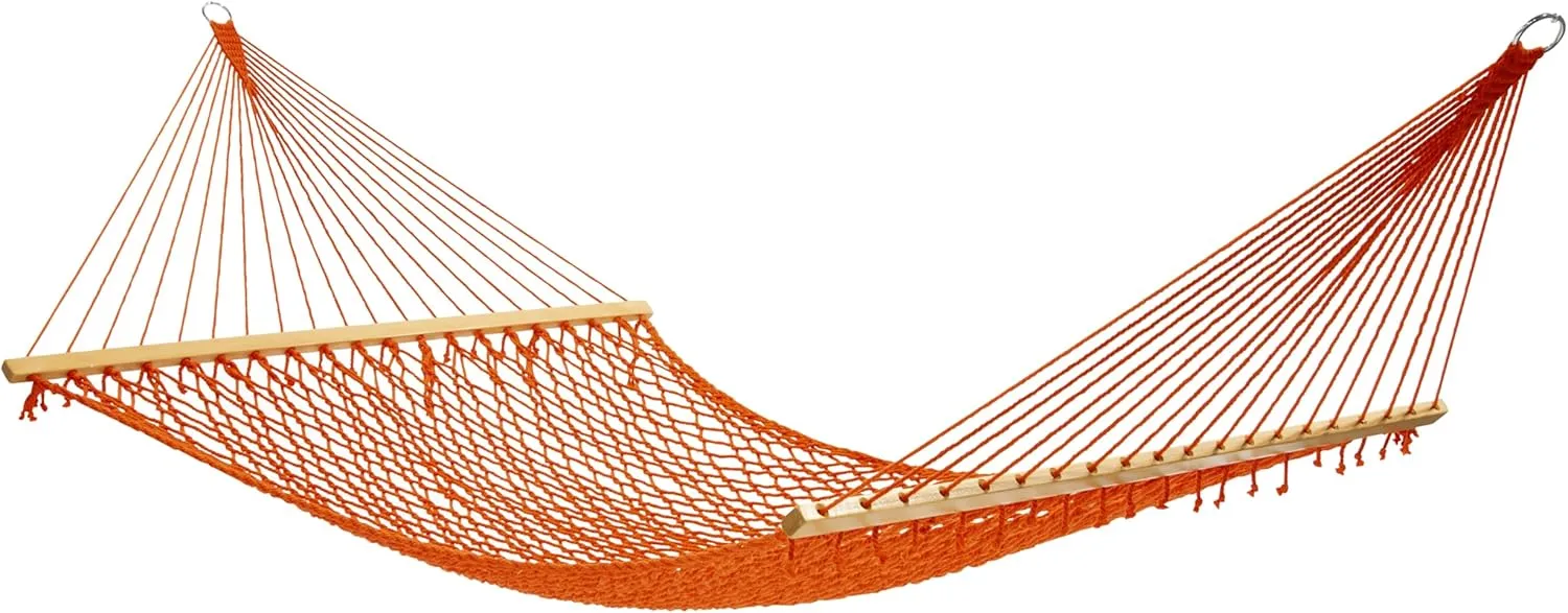 Fab Habitat 12-14 ft Adjustable Quick Dry Recycled Polyester Rope Hammock, Fade Resistant, 2 Person Indoor/Outdoor (460lbs Capacity) for Patio, Poolside, Backyard, Garden, Balcony, Miami - Tangerine