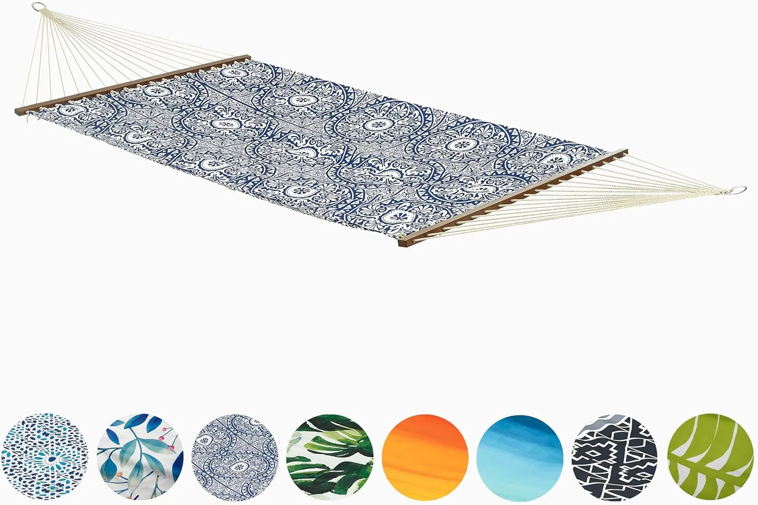 Fab Habitat Farmhouse Recycled Polyester Hammock - Spanish Tile - Blue - Indoor/Outdoor, Quick Dry, 2 Person 460 lbs Capacity - Patio, Poolside, Backyard, Garden, Beach, Balcony - 12-14 ft Adjustable