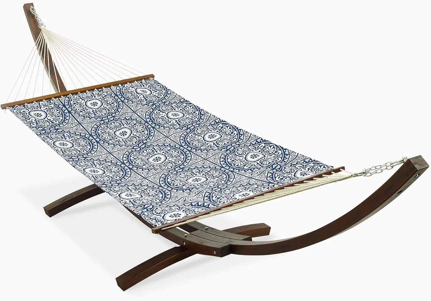 Fab Habitat Farmhouse Recycled Polyester Hammock - Spanish Tile - Blue - Indoor/Outdoor, Quick Dry, 2 Person 460 lbs Capacity - Patio, Poolside, Backyard, Garden, Beach, Balcony - 12-14 ft Adjustable