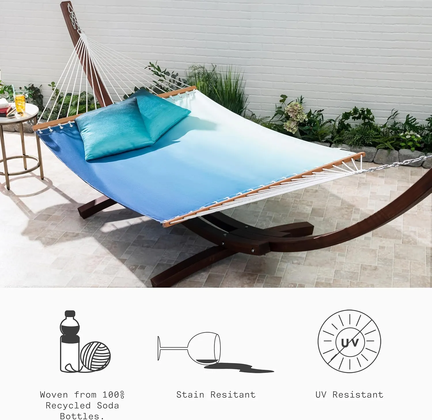 Fab Habitat Ombre Recycled Polyester Hammock - Big Sur - Teal - Indoor/Outdoor, Quick Dry, 2 Person 460 lbs Capacity - Patio, Poolside, Backyard, Garden, Beach, Balcony - 12-14 ft Adjustable