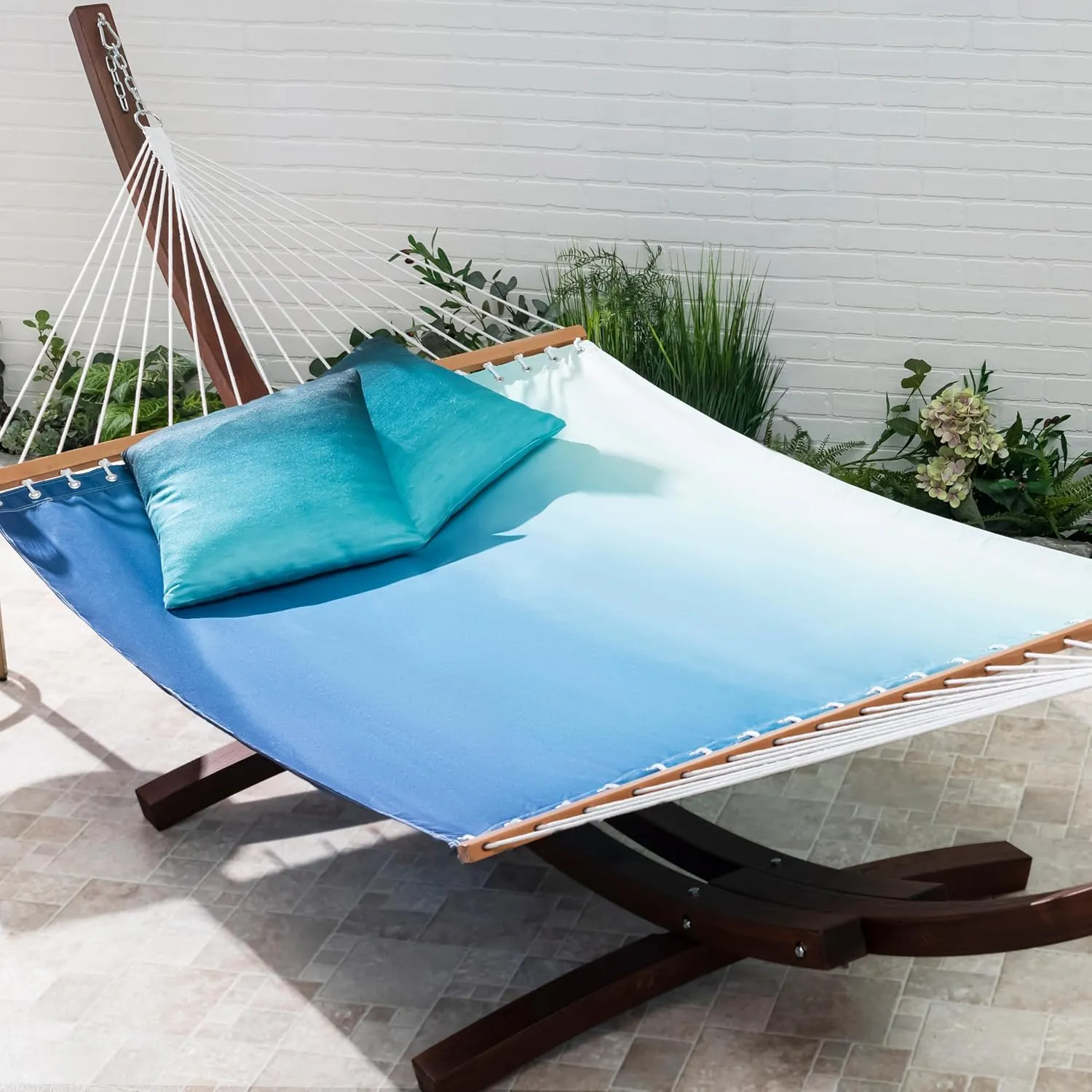 Fab Habitat Ombre Recycled Polyester Hammock - Big Sur - Teal - Indoor/Outdoor, Quick Dry, 2 Person 460 lbs Capacity - Patio, Poolside, Backyard, Garden, Beach, Balcony - 12-14 ft Adjustable