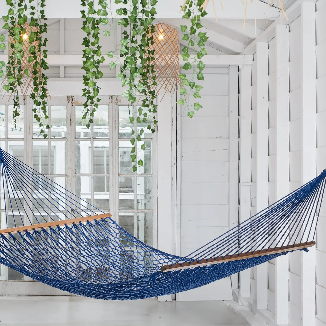Fab Habitat Rope Recycled Polyester Hammock - Miami - Blue - Indoor/Outdoor, Quick Dry, 2 Person 400 lbs Capacity - Patio, Poolside, Backyard, Garden, Beach, Balcony - 12-14 ft Adjustable