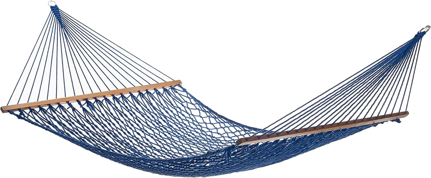 Fab Habitat Rope Recycled Polyester Hammock - Miami - Blue - Indoor/Outdoor, Quick Dry, 2 Person 400 lbs Capacity - Patio, Poolside, Backyard, Garden, Beach, Balcony - 12-14 ft Adjustable