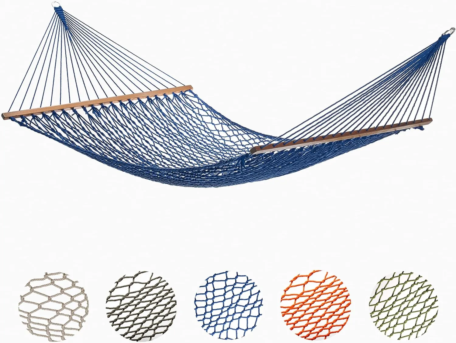 Fab Habitat Rope Recycled Polyester Hammock - Miami - Blue - Indoor/Outdoor, Quick Dry, 2 Person 400 lbs Capacity - Patio, Poolside, Backyard, Garden, Beach, Balcony - 12-14 ft Adjustable