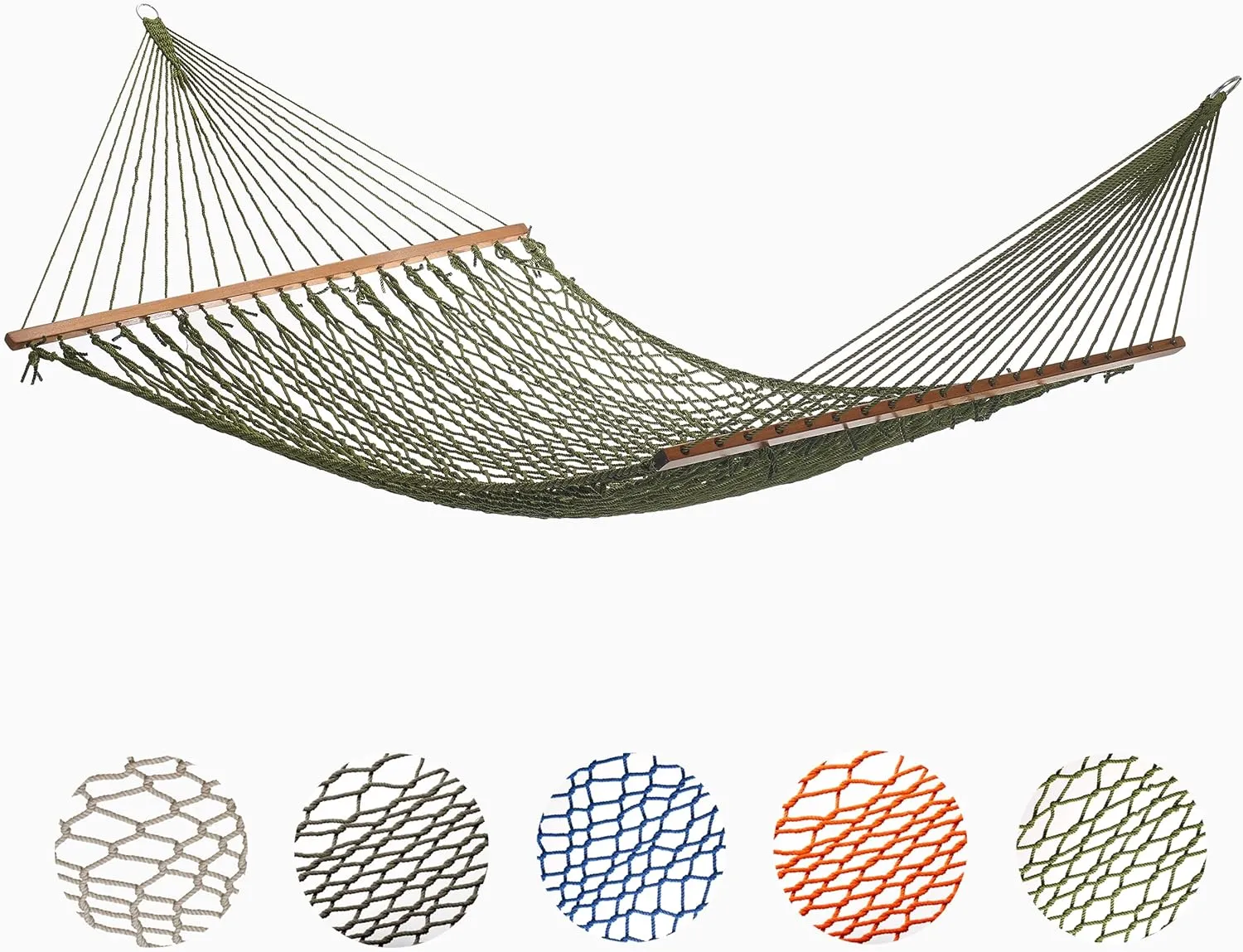 Fab Habitat Rope Recycled Polyester Hammock - Miami - Green - Indoor/Outdoor, Quick Dry, 2 Person 400 lbs Capacity - Patio, Poolside, Backyard, Garden, Beach, Balcony - 12-14 ft Adjustable