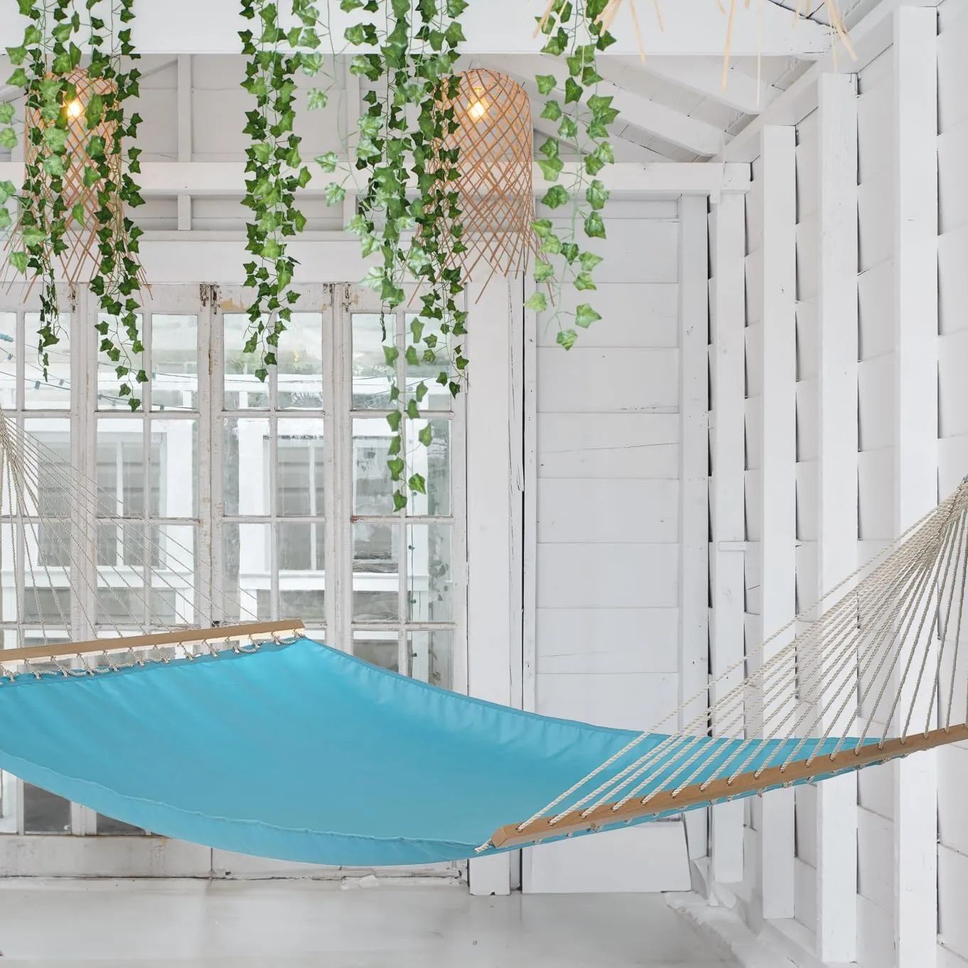 Fab Habitat Solid Recycled Polyester Hammock - Fargo - Blue - Indoor/Outdoor, Quick Dry, 2 Person 460 lbs Capacity - Patio, Poolside, Backyard, Garden, Beach, Balcony - 12-14 ft Adjustable