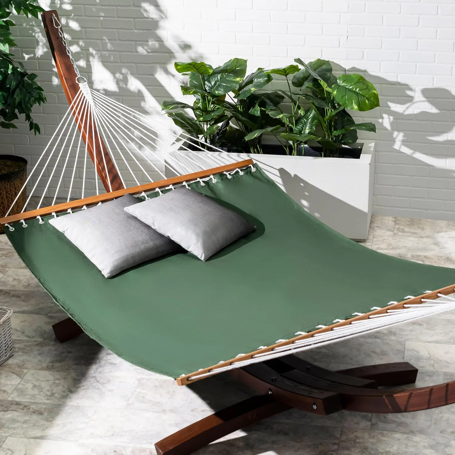 Fab Habitat Solid Recycled Polyester Hammock - Fargo - Green - Indoor/Outdoor, Quick Dry, 2 Person 460 lbs Capacity - Patio, Poolside, Backyard, Garden, Beach, Balcony - 12-14 ft Adjustable