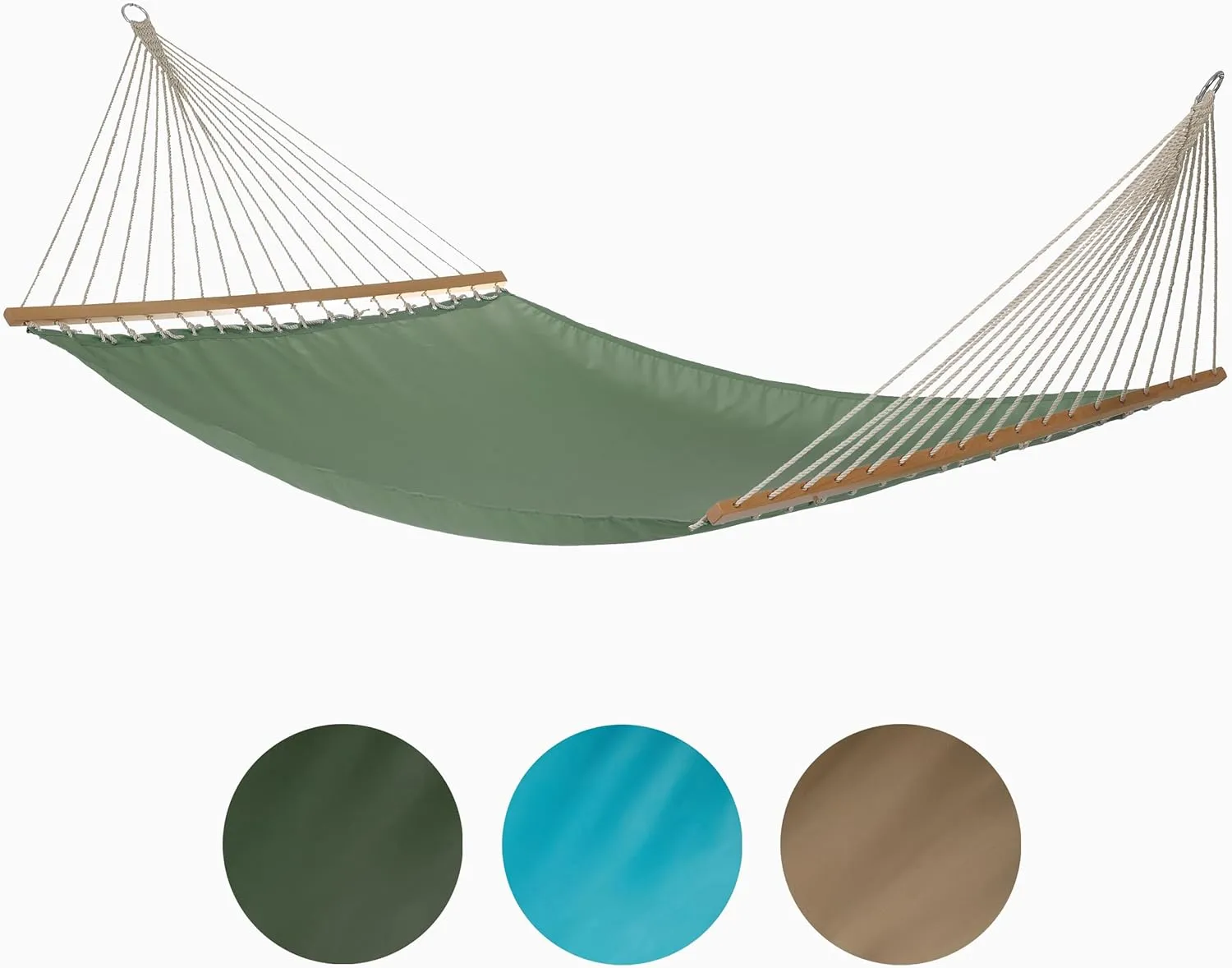 Fab Habitat Solid Recycled Polyester Hammock - Fargo - Green - Indoor/Outdoor, Quick Dry, 2 Person 460 lbs Capacity - Patio, Poolside, Backyard, Garden, Beach, Balcony - 12-14 ft Adjustable