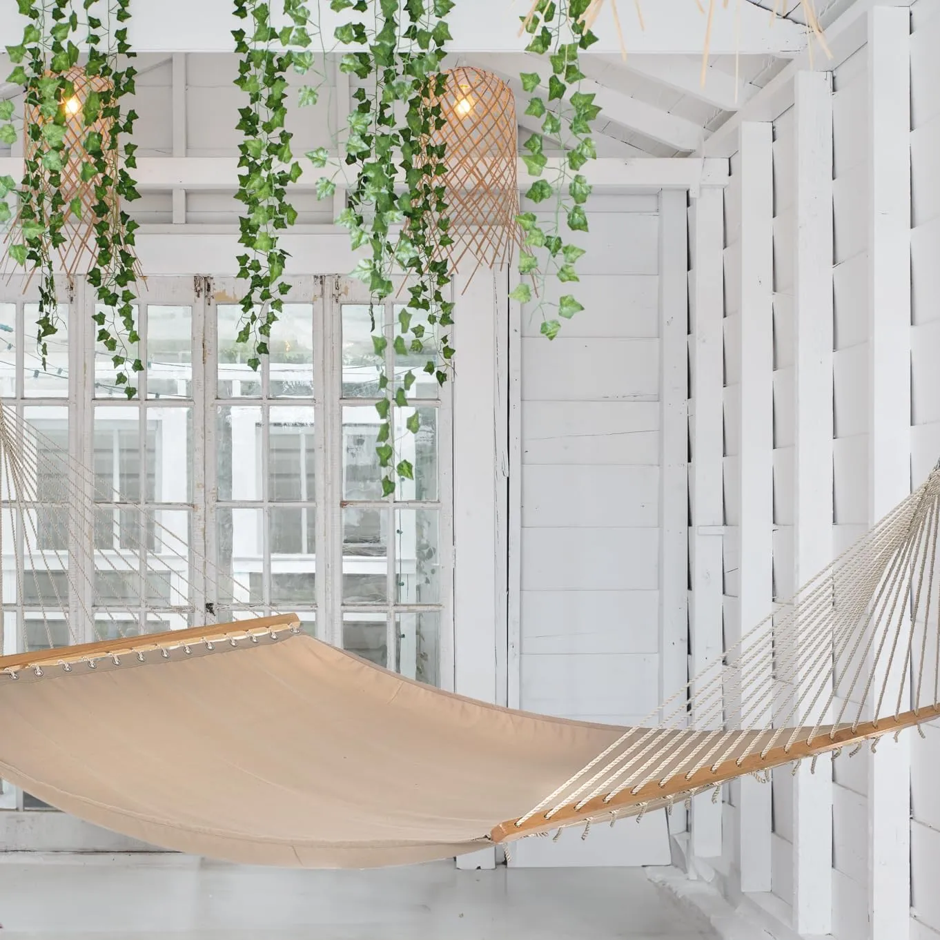 Fab Habitat Solid Recycled Polyester Hammock - Fargo - Khaki - Indoor/Outdoor, Quick Dry, 2 Person 460 lbs Capacity - Patio, Poolside, Backyard, Garden, Beach, Balcony - 12-14 ft Adjustable