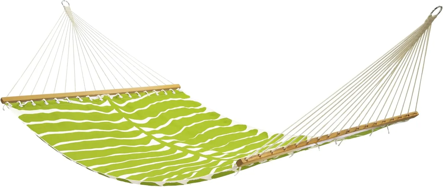 Fab Habitat Tropical Leaf Recycled Polyester Hammock - Hilo - Green - Indoor/Outdoor, Quick Dry, 2 Person 460 lbs Capacity - Patio, Poolside, Backyard - 12-14 ft Adjustable
