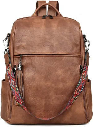 FADEON Leather Backpack Purse for Women Designer Travel Backpack Purses PU Fashion Ladies Shoulder Bag with Tassel