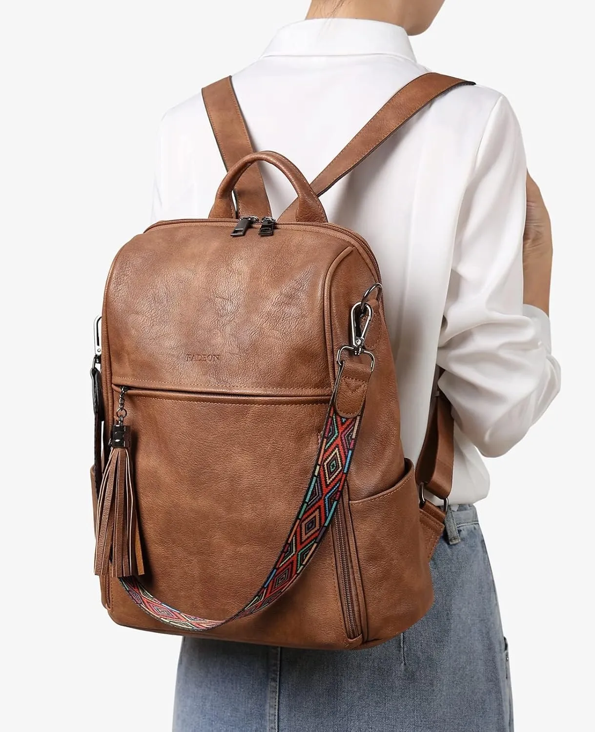 FADEON Leather Backpack Purse for Women Designer Travel Backpack Purses PU Fashion Ladies Shoulder Bag with Tassel