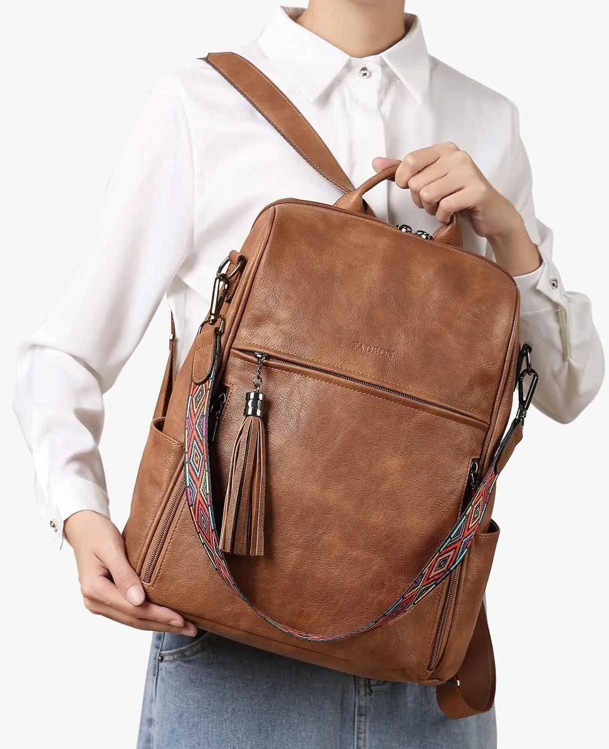 FADEON Leather Backpack Purse for Women Designer Travel Backpack Purses PU Fashion Ladies Shoulder Bag with Tassel