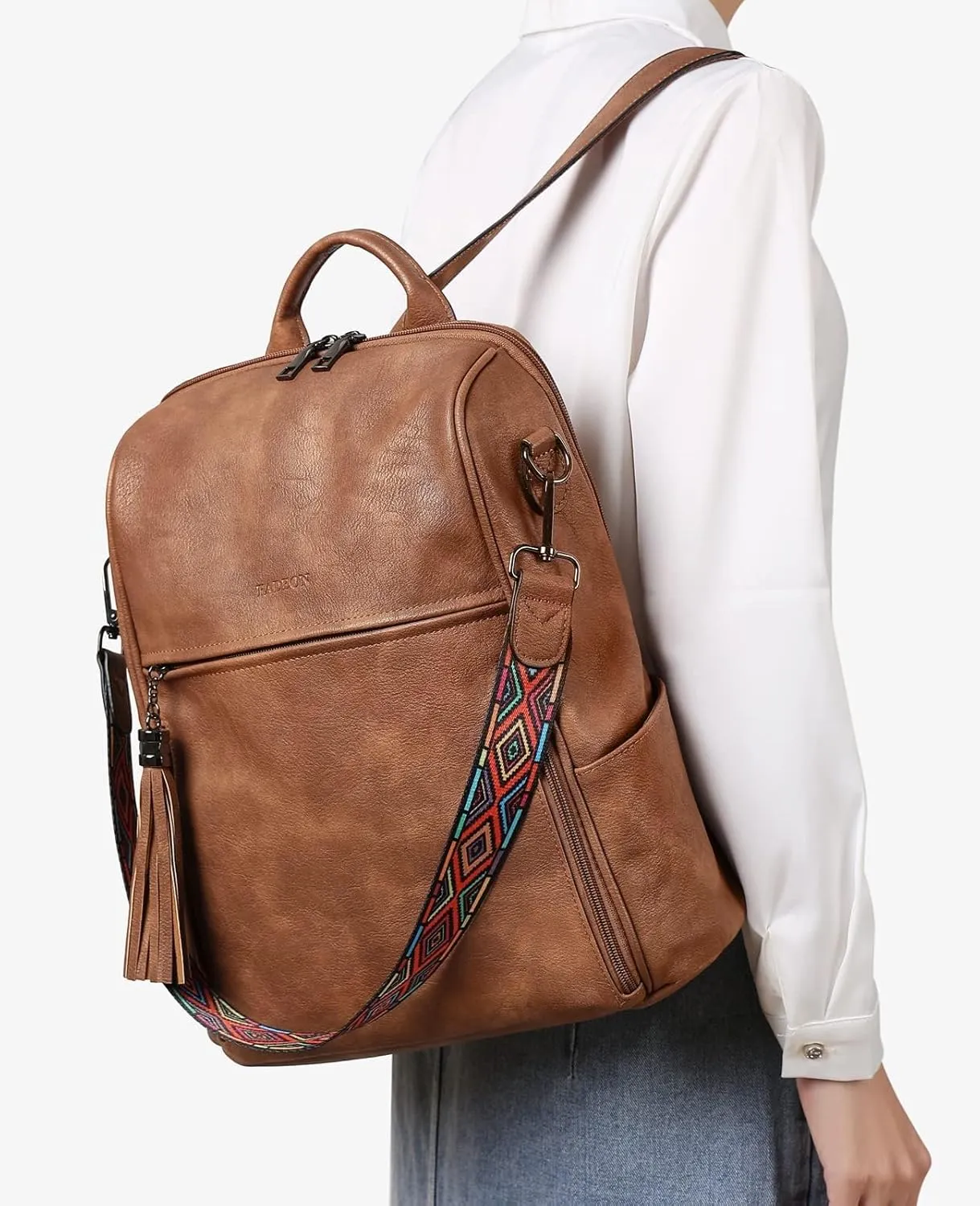 FADEON Leather Backpack Purse for Women Designer Travel Backpack Purses PU Fashion Ladies Shoulder Bag with Tassel
