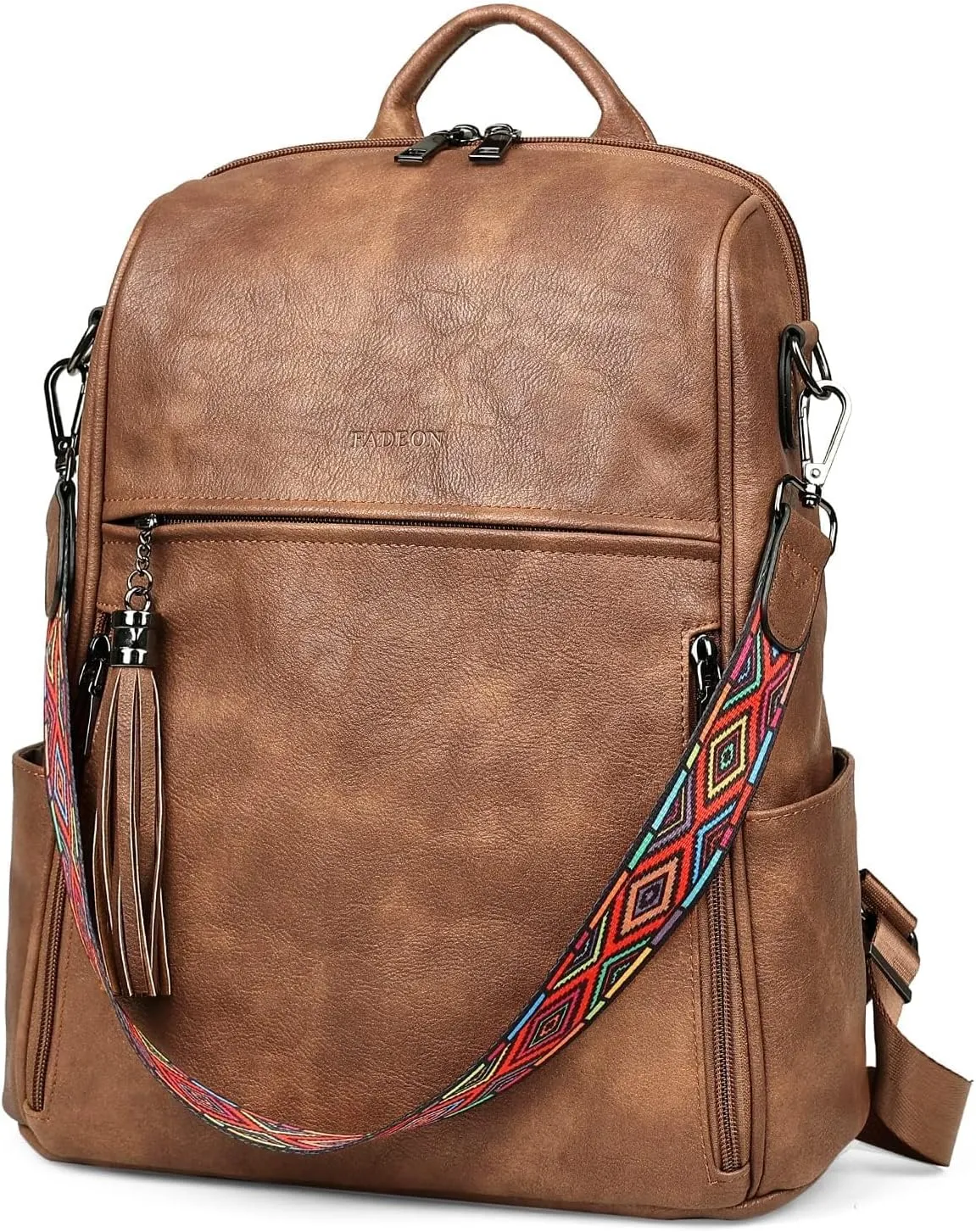 FADEON Leather Backpack Purse for Women Designer Travel Backpack Purses PU Fashion Ladies Shoulder Bag with Tassel