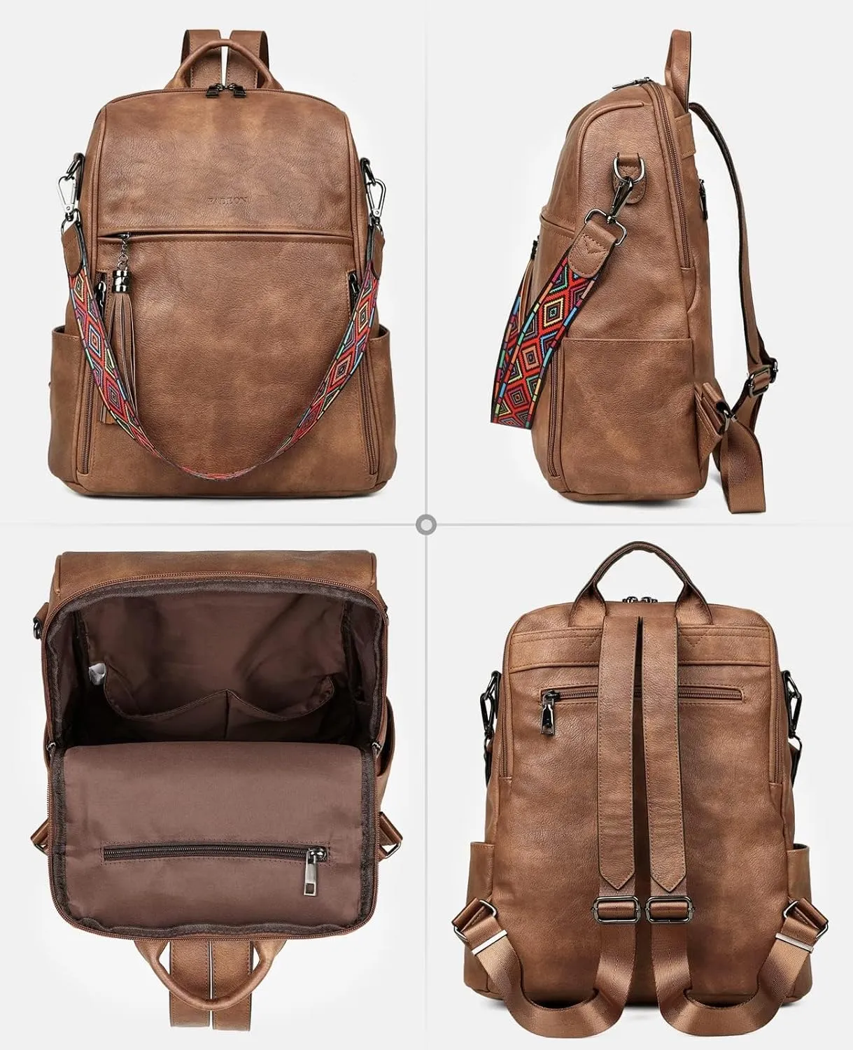 FADEON Leather Backpack Purse for Women Designer Travel Backpack Purses PU Fashion Ladies Shoulder Bag with Tassel