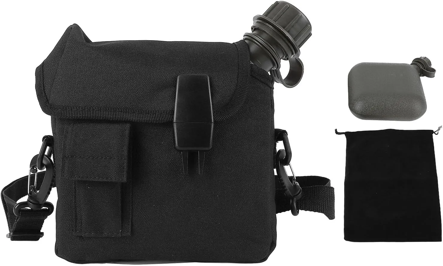 F&Y 1.5L Outdoor Flat Water Bottle with Waist Bag – Portable Leakproof PVC Hydration Bottle for Hiking & Camping (Black)