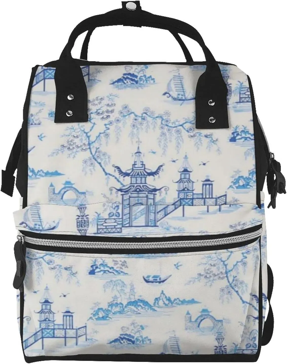 Fashion Diaper Bag Mummy Backpack Chinese Style Chinoiserie Blue Nappy Bag Large Capacity Baby Care Bags For Mom Dad