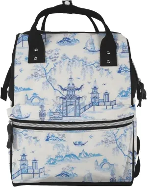Fashion Diaper Bag Mummy Backpack Chinese Style Chinoiserie Blue Nappy Bag Large Capacity Baby Care Bags For Mom Dad