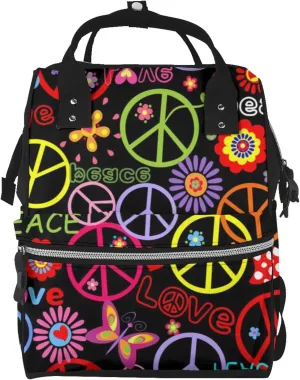 Fashion Diaper Bag Mummy Backpack Rainbow Peace Love Heart Flower Nappy Bag Large Capacity Baby Care Bags For Mom Dad