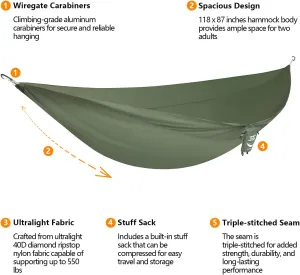 Fast Set-up in 3 Seconds Adjustable Portable Aluminum Alloy Hammock Stand for Outside with Chair Mode & Lounge Mode up to 105'' - 550 LBS Capacity - Compact & Portable & Stable on Any Terrain