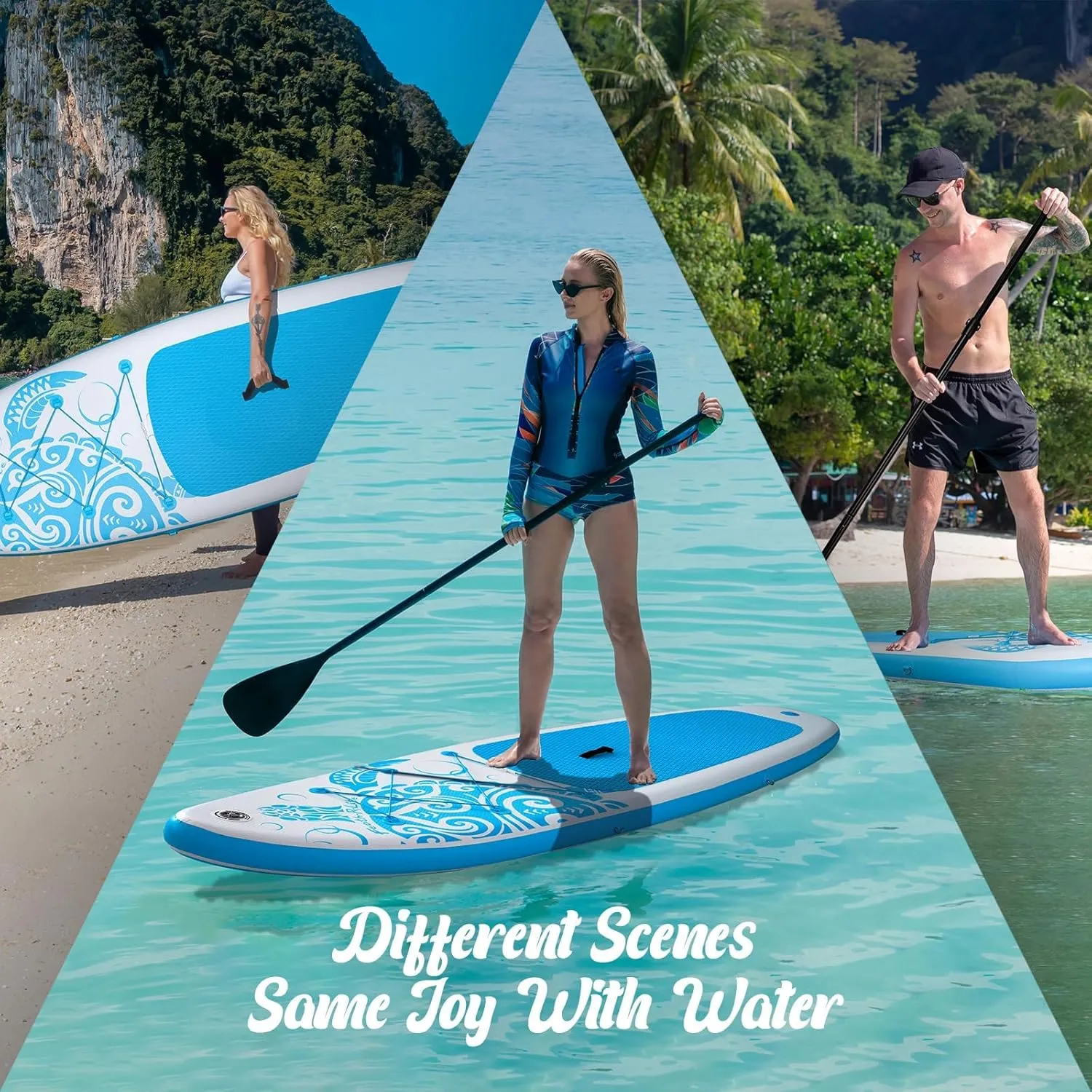 FEATH-R-LITE Inflatable Paddle Board Stand Up Paddleboards for Adults SUP with Premium Accessories Pump, Adjustable Paddle, Leash, Three Fins, Backpack