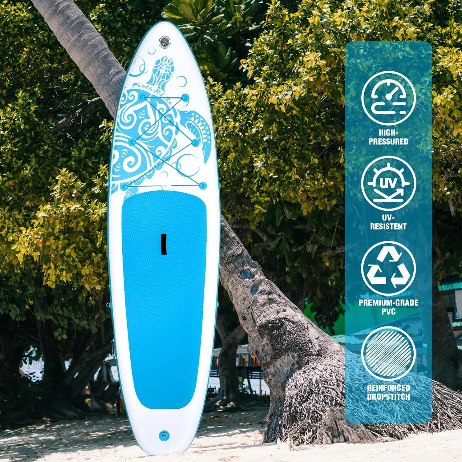FEATH-R-LITE Inflatable Paddle Board Stand Up Paddleboards for Adults SUP with Premium Accessories Pump, Adjustable Paddle, Leash, Three Fins, Backpack