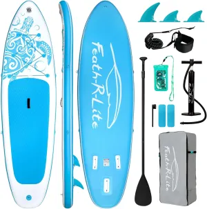 FEATH-R-LITE Inflatable Paddle Board Stand Up Paddleboards for Adults SUP with Premium Accessories Pump, Adjustable Paddle, Leash, Three Fins, Backpack