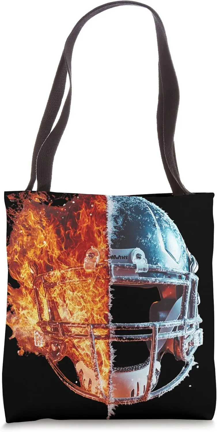 Fire and Ice Football Helmet Design Tote Bag
