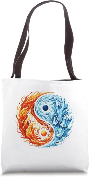 Fire and Ice Yin Yang Elemental Balance Circle Zen Yoga Tote Bag