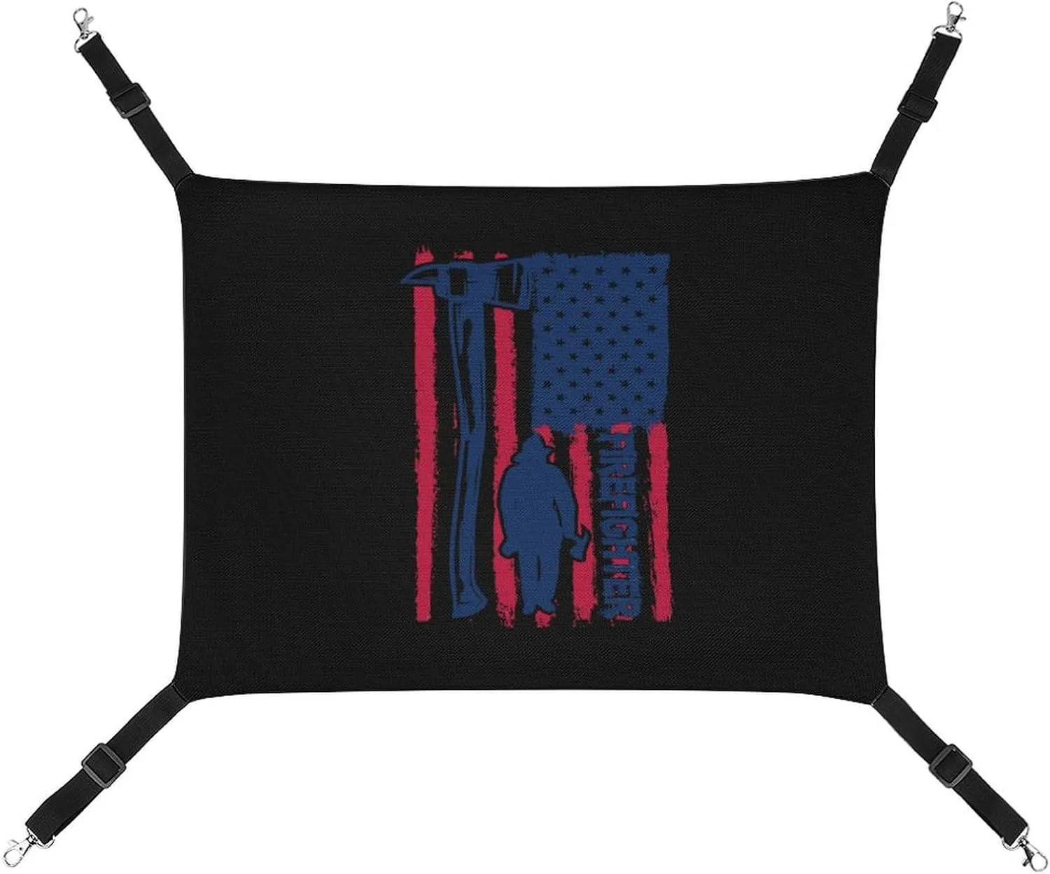 Firefighter USA Flag Cat Hanging Hammock Soft Breathable Pet Cage Dog Hammock with Adjustable Straps and Metal Hooks