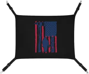 Firefighter USA Flag Cat Hanging Hammock Soft Breathable Pet Cage Dog Hammock with Adjustable Straps and Metal Hooks