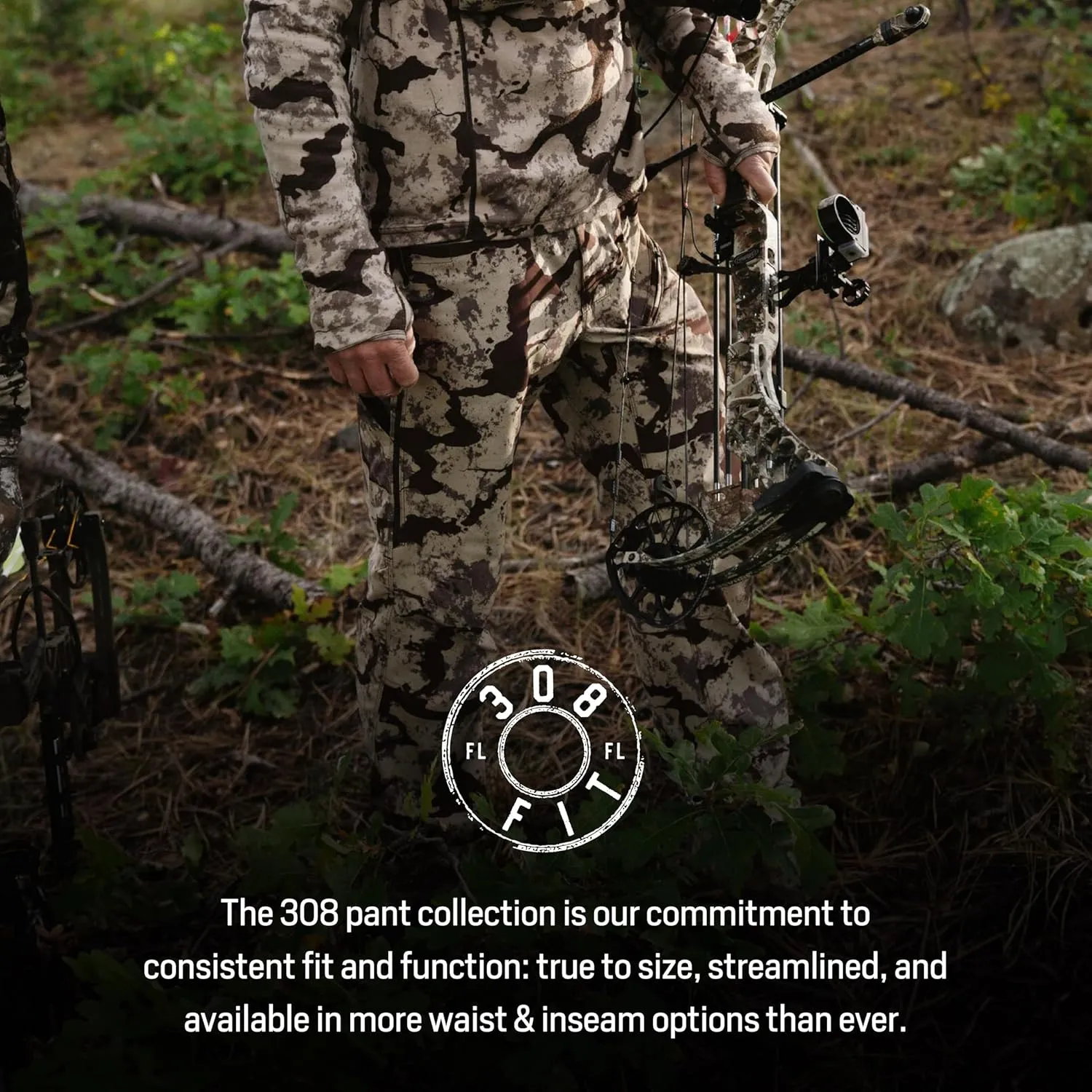 First Lite Men’s 308 Pant - Men’s Outdoor Stretch Camo Hunting Pants with Hip Vents, Year Round Lightweight Hunting Gear