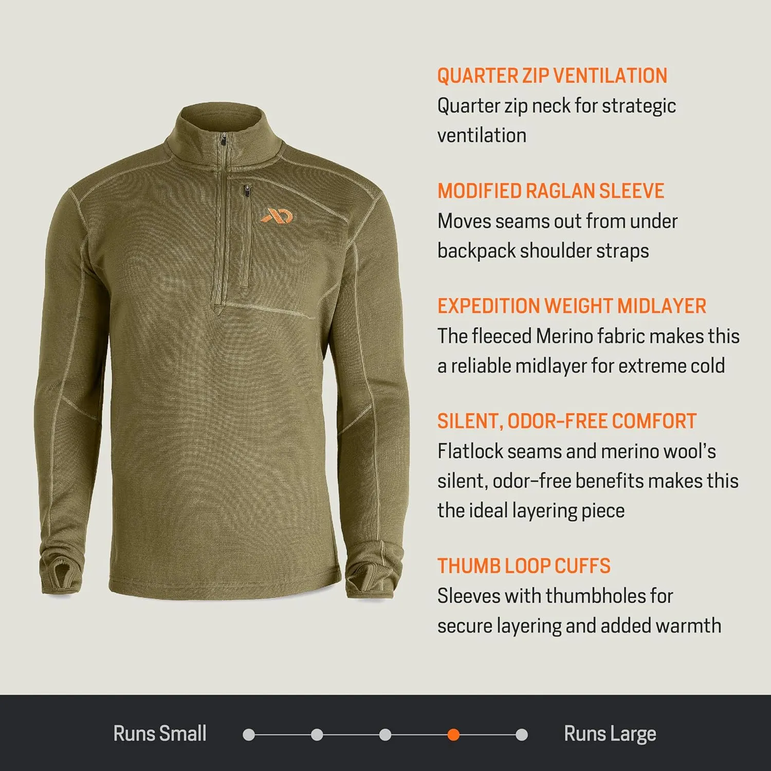 First Lite Men's Furnace Quarter Zip - Merino Wool Fleece Camo Hunting Long Sleeve, Insulated Midlayer, Hunting Gear For Men