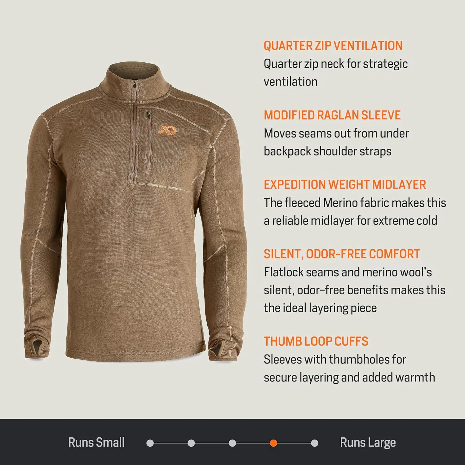 First Lite Men's Furnace Quarter Zip - Merino Wool Fleece Camo Hunting Long Sleeve, Insulated Midlayer, Hunting Gear For Men